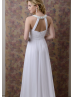 Halter Beaded Ivory Chiffon Hole Back Prom Dress